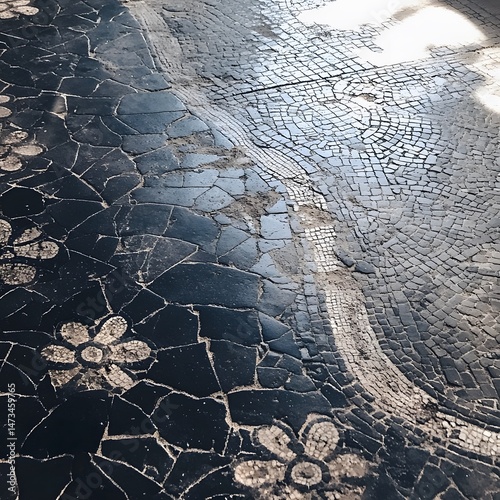 Ancient Cracked Mosaic Floor Tile Pattern Texture photo