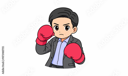 cute businessmen with boxing gloves cartoon illustration