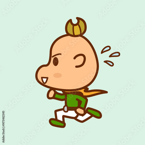 走るマフラーを巻いた男の子（横向き）／A boy wearing a scarf running (sideways)