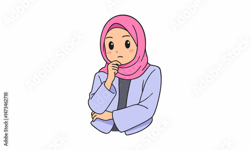 cute female pensive cartoon illustration