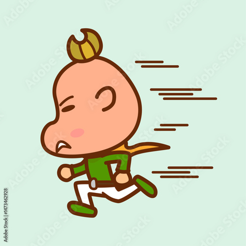 顔を真っ赤にして全力で走る男の子（横向き）／
A boy running with his face all red (sideways)