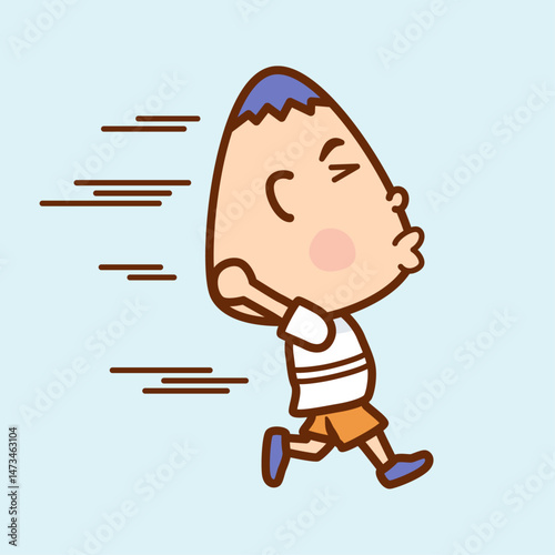 苦しい顔をして全力で走る男の子（横向き）／A boy running with a painful expression (sideways)