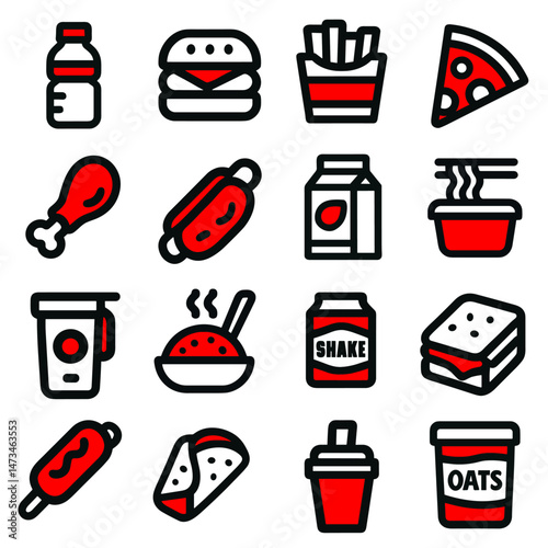 Collection of Red and White Fast Food Icons