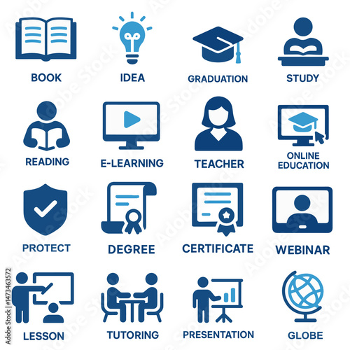 Education Icons A Comprehensive Set of Flat Design Symbols for Online and Traditional Learning