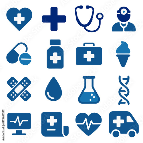 Medical Icons Set Blue Healthcare Symbols for Website and App Design