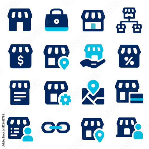 Collection of Modern Business and E-commerce Icons Store, Location, Network, Payment, and More