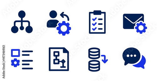 Collection of Modern Business Process Icons Management, Workflow, Communication, and Data