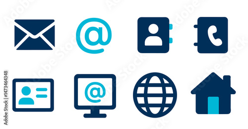 Contact Us Icons Email, Address Book, Phone, Website, and Home Symbols