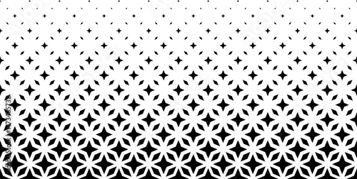 Geometric pattern of black diamonds and stars on a white background.Seamless in one direction. Option with short fade out.The Scale transformation method.