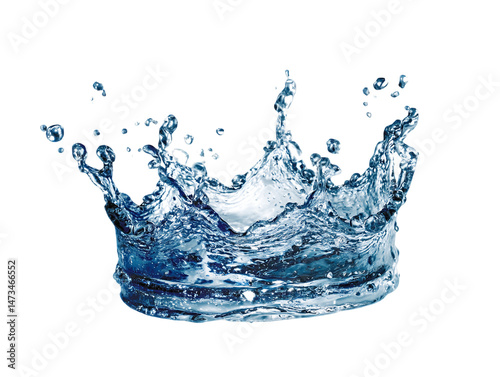 Cool Blue Water Crown Splash on Transparent Background, PNG