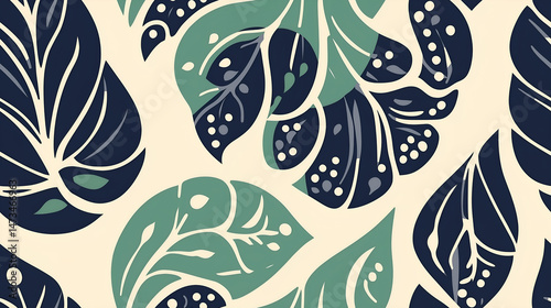 Cream Jungle Leaves with Navy Monstera, Bold Tropical Repeat