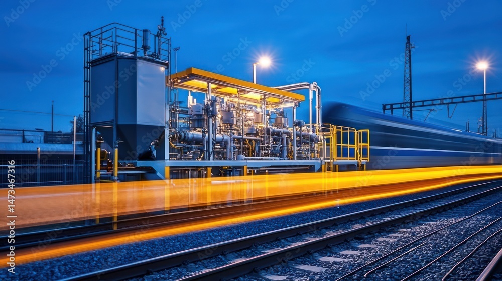 Fototapeta premium Night train refueling station