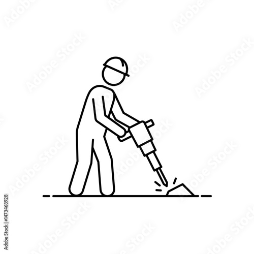 Construction worker using jackhammer on a work site  