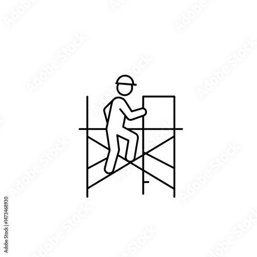 Construction worker climbing scaffolding  