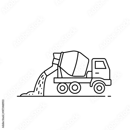 Construction Mixer Truck Pouring Concrete in Minimalist Style  
