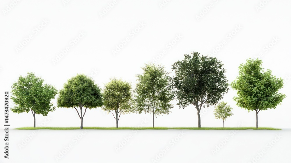 Obraz premium Row of various sized trees against a white background