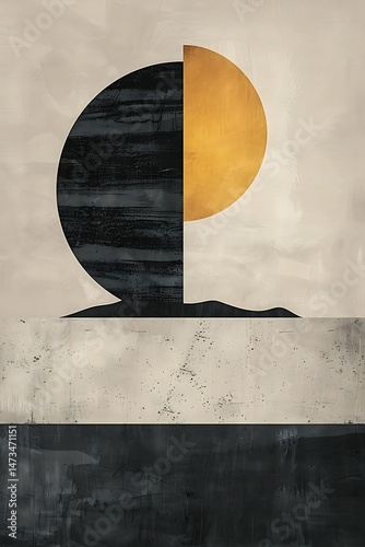 Abstract Minimalist Art with Geometric Shapes in Neutral Tones