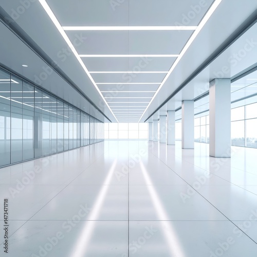 Wallpaper Mural 3d render of abstract futuristic glass architecture with empty concrete floor Torontodigital.ca