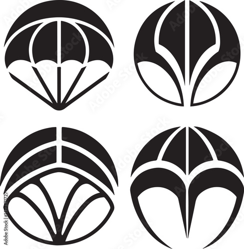 silhouette paragliding logo icon set vector design 