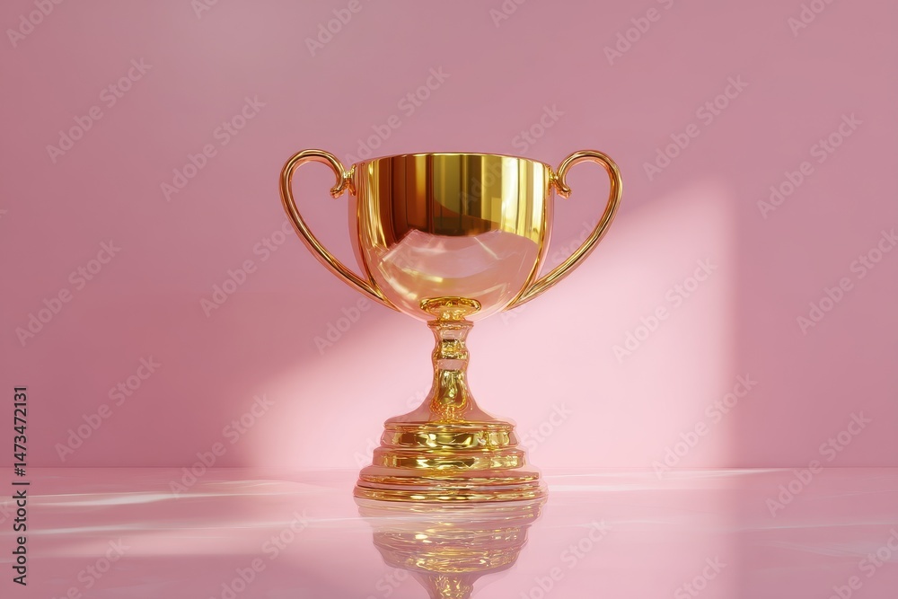 Fototapeta premium Golden trophy displayed against a pink backdrop.