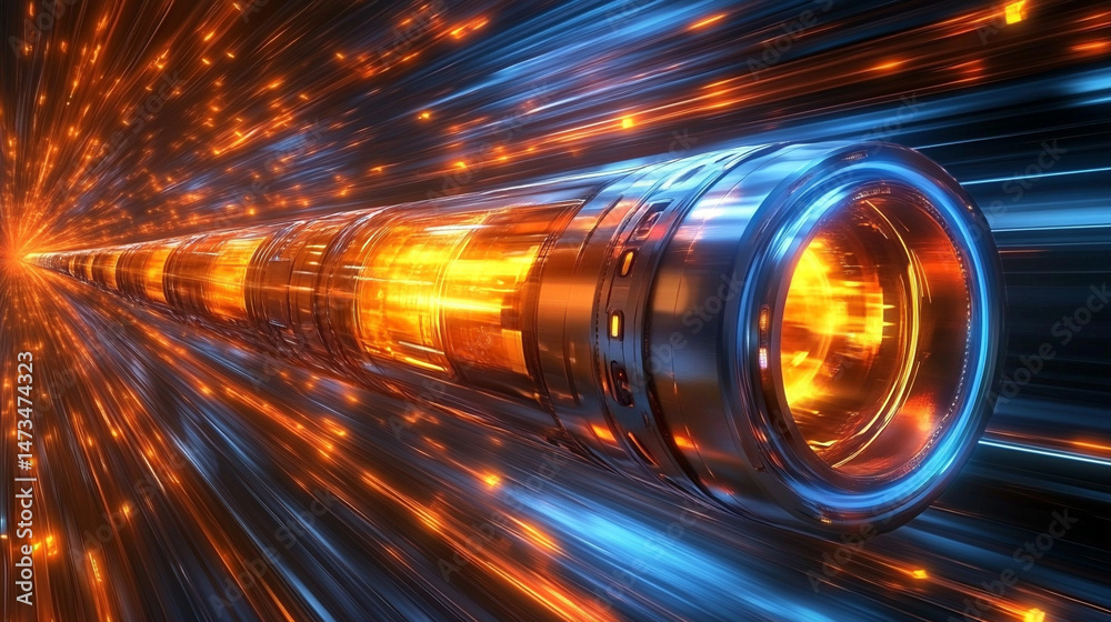 Hypersonic missile in high-speed flight, captured with dynamic motion blur. Symbolizes advanced military technology, speed, power, and precision in a sleek, futuristic defense visualization.