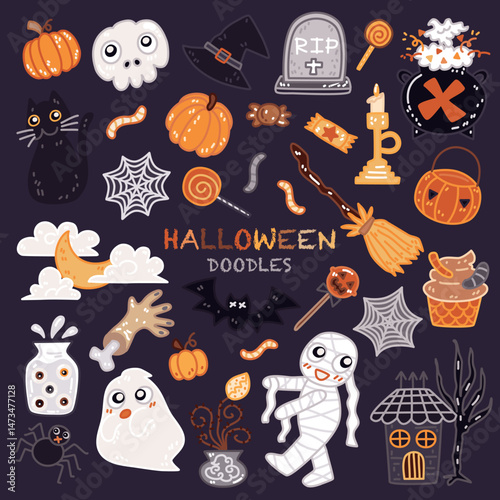 Cute Halloween colorful vector set