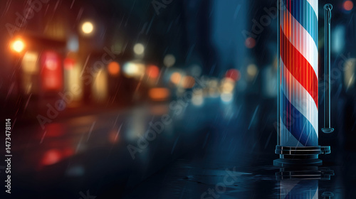 Wallpaper Mural Rain-slicked city street at night, barber pole glows Torontodigital.ca