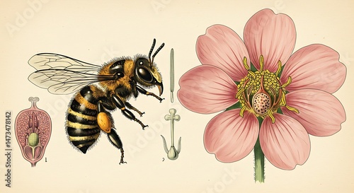 Bee and Flower Detailed Illustration