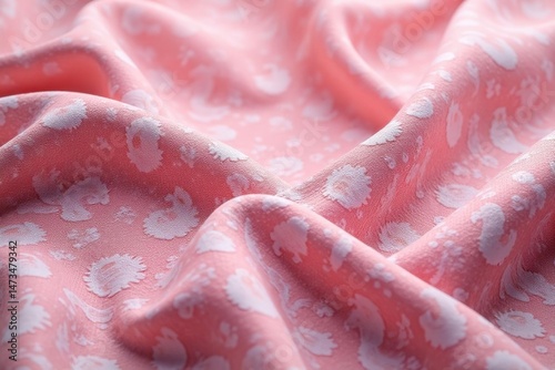 Delicate pink paisley pattern on fabric, close-up texture shot , trendy, wallpaper, linen