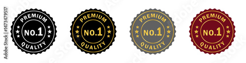Premium quality badge set with No.1 text in black, gold, silver, and red colors. Ideal for labels, branding, packaging, awards, and certification designs. Premium, no 1, quality, icons.