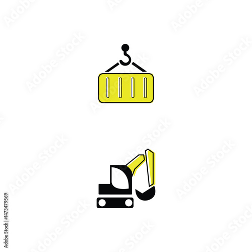 Vector icon collection of factory designs, including machinery, automation, production, and industry elements in a clean style