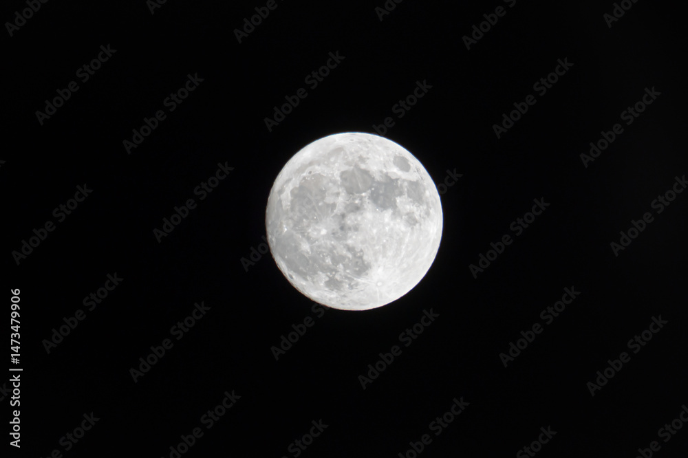 Fototapeta premium Full moon shines brightly against a dark sky, illuminating the night atmosphere with celestial beauty