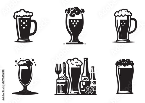 Beer Glass Silhouette Vector Set