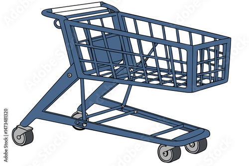 65 high-quality, detailed, realistic, clean, 3d render, shopping cart, blue, metal, plastic, rugged, sturdy, grocery store, supermarket, retail, shopping, transportation, wheeled, handles, basket, mod