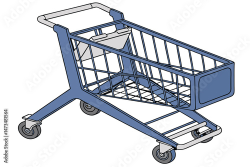 65 high-quality, detailed, realistic, clean, 3d render, shopping cart, blue, metal, plastic, rugged, sturdy, grocery store, supermarket, retail, shopping, transportation, wheeled, handles, basket, mod