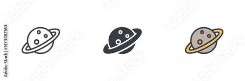 Saturn planet different style icon set