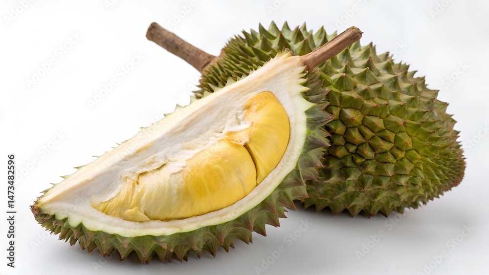 Fototapeta premium Whole Durian with Natural Focus – Isolated on White Background