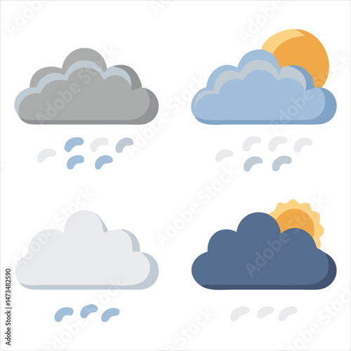 Flat Neumorphic Weather Icons for Cloudy and Overcast Conditions