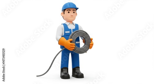 Cartoon worker with cable