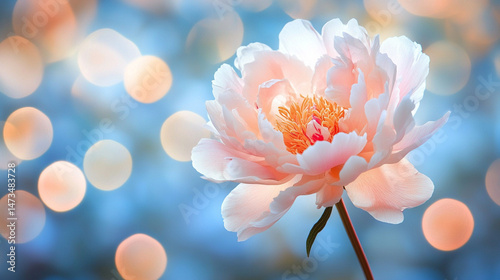 Obraz na płótnie Glowing light baby blue peony flowers illuminated with ethereal spectrum light effects. Symbolizes beauty, purity, and serenity in a dreamy, artistic floral composition with soft glowing hues.
w salonie