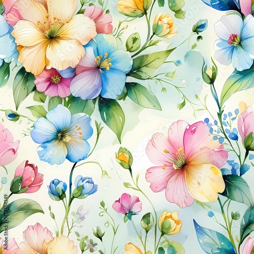 seamless pattern with flowers generative ai