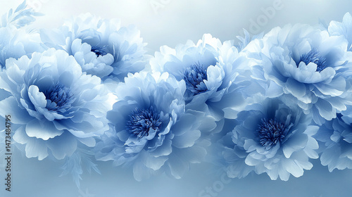 Obraz na płótnie Glowing light baby blue peony flowers illuminated with ethereal spectrum light effects. Symbolizes beauty, purity, and serenity in a dreamy, artistic floral composition with soft glowing hues.
w salonie
