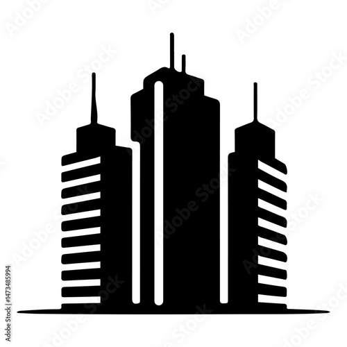 Modern Building Silhouette Vector Icon Clean White Background Design.