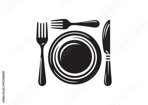 Dish, fork, Knife and Plate Silhouette Vector