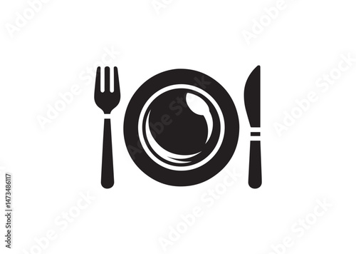Dish, fork, Knife and Plate Silhouette Vector