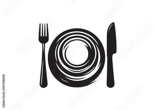 Dish, fork, Knife and Plate Silhouette Vector