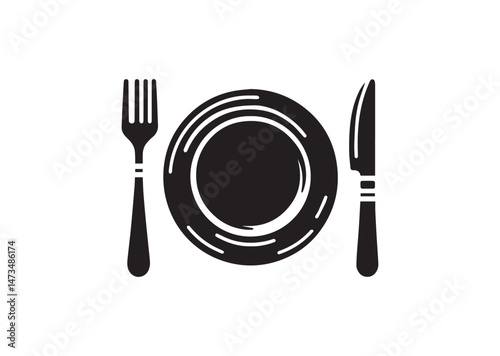 Dish, fork, Knife and Plate Silhouette Vector