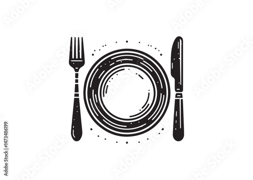 Dish, fork, Knife and Plate Silhouette Vector