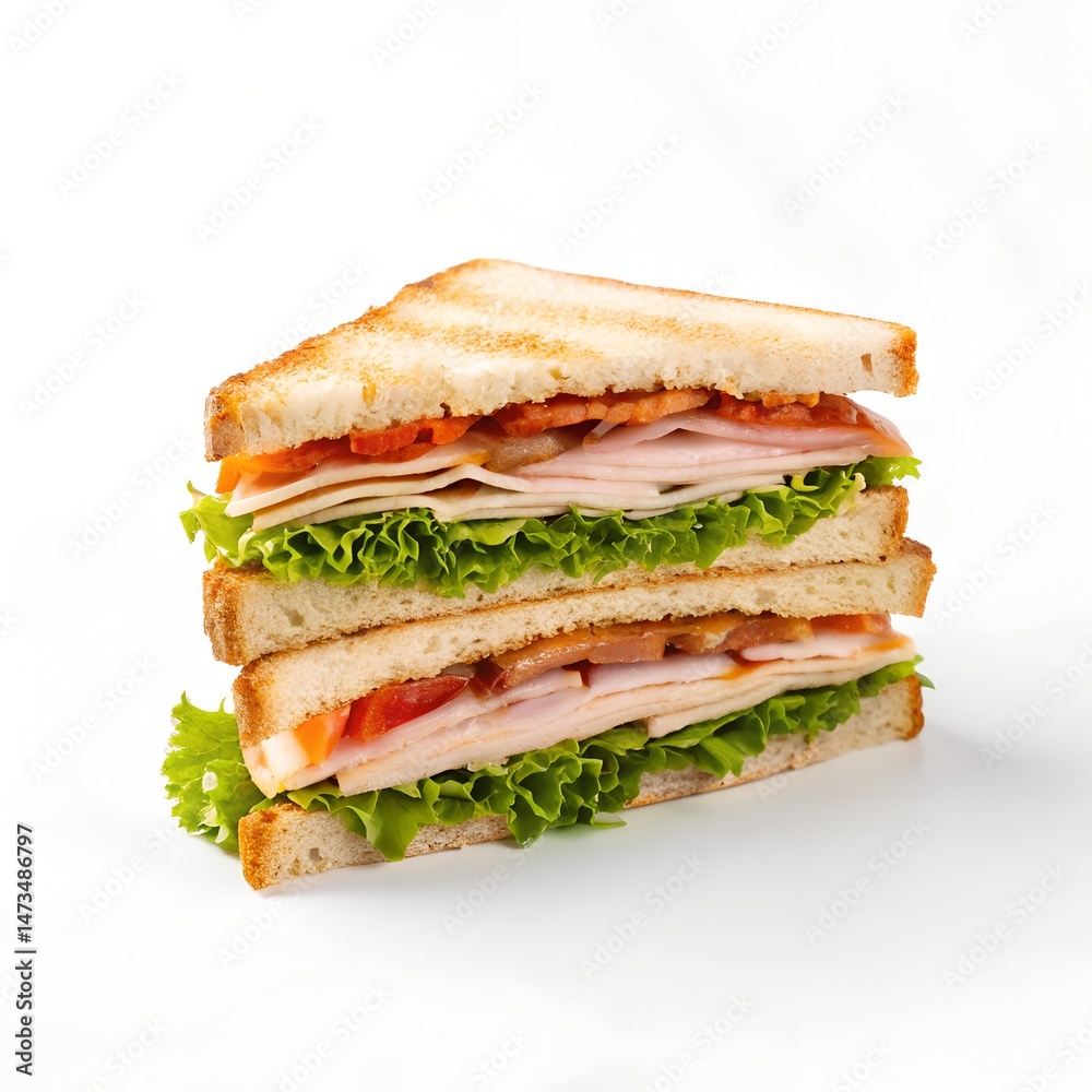Classic Halved Club Sandwich Isolated on White Classic Halved Club Sandwich Isolated on White