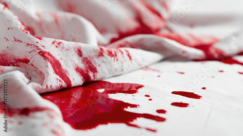 blood stains on a white clothes, cutout isolated white background